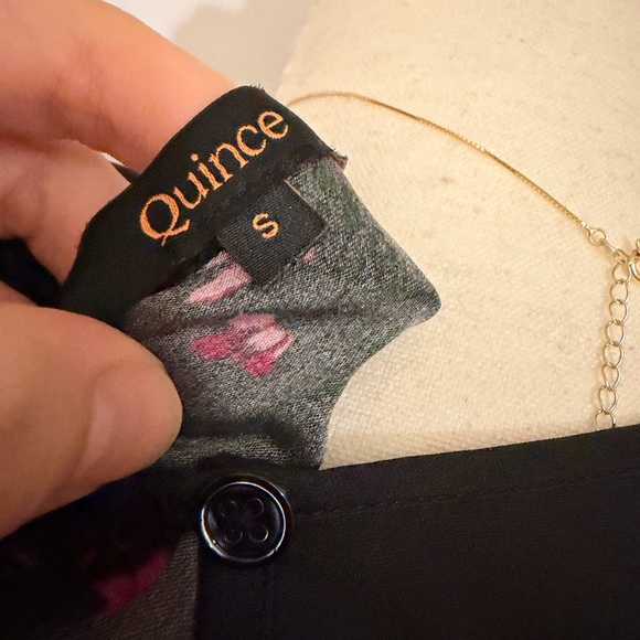 90% Silk 10% Spandex Quince Black Maxi Dress with Pink Floral Design - Picture 6 of 7